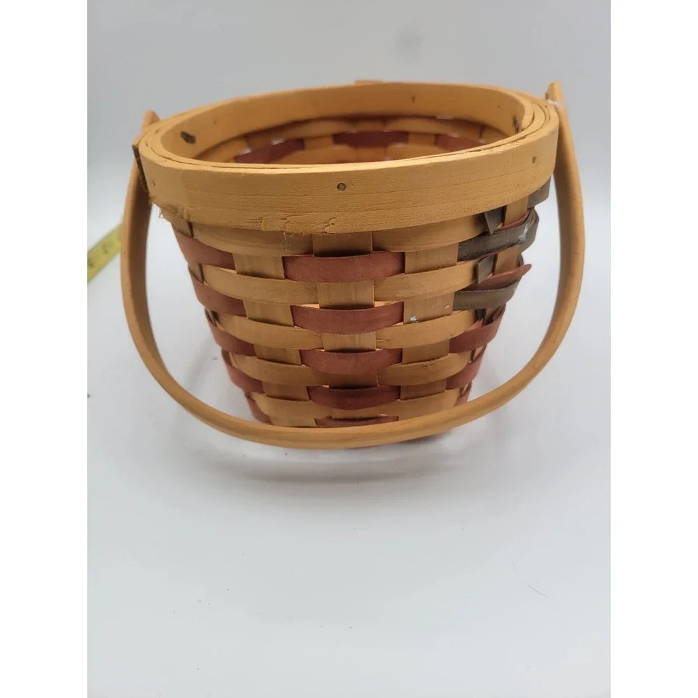 Patriotic Woven Wood Basket American Flag Stars Swing Handle Primitive Decor